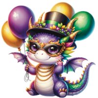 ai généré mardi gras de fête mignonne bébé dragon png fichier