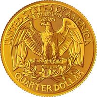 Bald eagle Washington quarter 25 cent GOLD coin vector