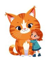 vector contento sonriente niña y gato