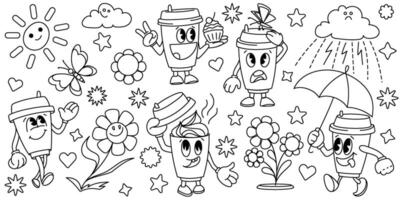 Set of vintage groovy Coffee Cup vector