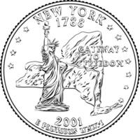 American money quarter 25 cent coin New York vector