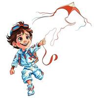 Cartoon kid pilot flying kite vector