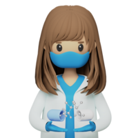 Cute female doctor in medical attire holding medical capsule with molecular drug structure 3d rendered icon png