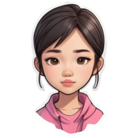 Beautiful cartoon asian girl icon with white border png