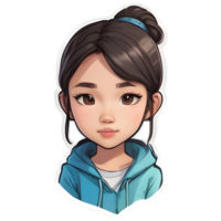 Beautiful cartoon asian girl icon with white border png