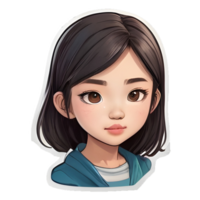 Beautiful cartoon asian girl icon with white border png