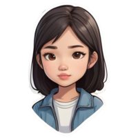 Beautiful cartoon asian girl icon with white border png