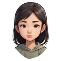 Beautiful cartoon asian girl icon with white border png