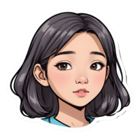 Beautiful cartoon asian girl icon with white border png