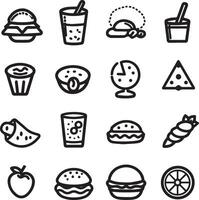 Food icons set. Collection vector black outline logo white background