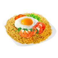 indomie goreng, instante frito Macarrão em uma branco placa. pró png