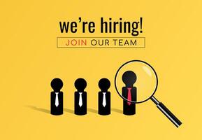 We are Hiring concept with Magnifying Glass choosing silhouette businessman , Business recruiting with minimalist design vector