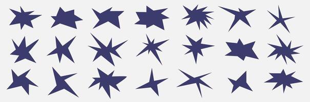 Set of explosion star shape in in retro flat style. Acute flash form. Black bursting star. Vector illustration