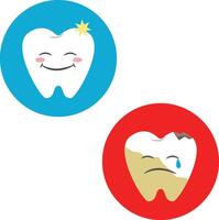 two tooth icons with different emotions vector