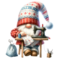 AI generated Sewing Gnome with Vintage Sewing Machine Illustration. png