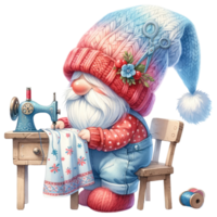 AI generated Sewing Gnome with Vintage Sewing Machine Illustration. png