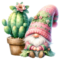 AI generated Cactus Gnome Illustration with Pink and Green Hat png