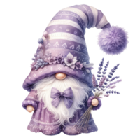 AI generated Lavender Gnome with Floral Decorations Illustration. png