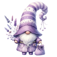 AI generated Lavender Gnome with Floral Decorations Illustration. png