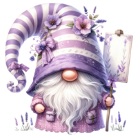 AI generated Lavender Gnome with Floral Decorations Illustration. png