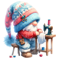 ai genererad sömnad gnome med årgång sömnad maskin illustration. png