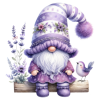 AI generated Lavender Gnome with Floral Decorations Illustration. png