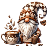 AI generated Coffee Lover Gnome Illustration with Beans. png