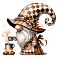 AI generated Coffee Lover Gnome Illustration with Beans. png