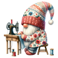 AI generated Sewing Gnome with Vintage Sewing Machine Illustration. png