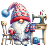 AI generated Sewing Gnome with Vintage Sewing Machine Illustration. png