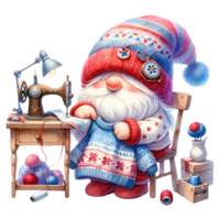 AI generated Sewing Gnome with Vintage Sewing Machine Illustration. png