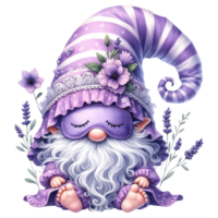 ai generado lavanda gnomo con floral decoraciones ilustración. png