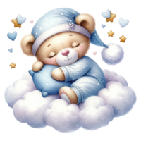 AI generated Sleeping Teddy Bear on Cloud Illustration png