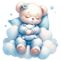 ai generado dormido osito de peluche oso en nube ilustración png