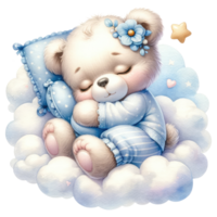 ai generado dormido osito de peluche oso en nube ilustración png