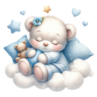 ai généré en train de dormir nounours ours sur nuage illustration png