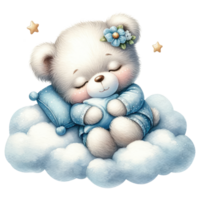 ai generiert Schlafen Teddy Bär auf Wolke Illustration png