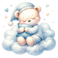 ai generado dormido osito de peluche oso en nube ilustración png