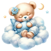 AI generated Sleeping Teddy Bear on Cloud Illustration png