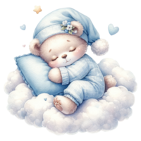 AI generated Sleeping Teddy Bear on Cloud Illustration png