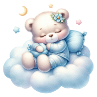 ai généré en train de dormir nounours ours sur nuage illustration png