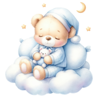 AI generated Sleeping Teddy Bear on Cloud Illustration png