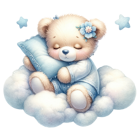 ai genererad sovande teddy Björn på moln illustration png