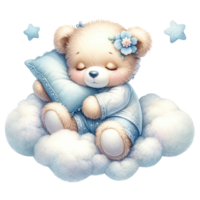 ai generado dormido osito de peluche oso en nube ilustración png