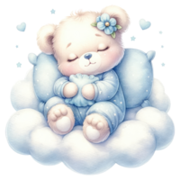 ai généré en train de dormir nounours ours sur nuage illustration png