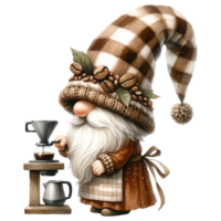 AI generated Coffee Lover Gnome Illustration with Beans. png