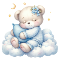 ai generado dormido osito de peluche oso en nube ilustración png