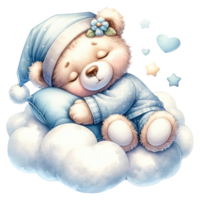 AI generated Sleeping Teddy Bear on Cloud Illustration png