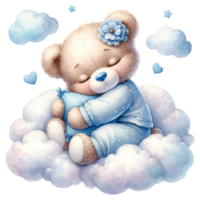 AI generated Sleeping Teddy Bear on Cloud Illustration png