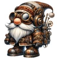 AI generated Steampunk Gnome Character with Aviator Goggles. png